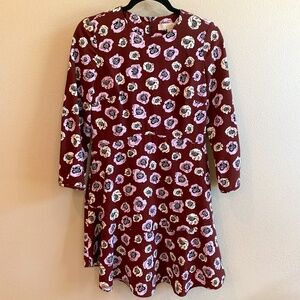 Loft floral back zip dress with ruffle bottom